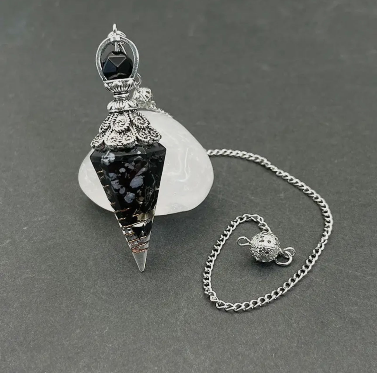 Crystal Snowflake Obsidian Calm and Peace Pendulum